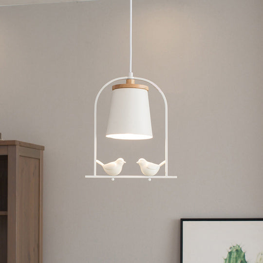 Modern Style Mini Pendant Light With Adjustable Ceiling Fixture And Bird Decoration - White