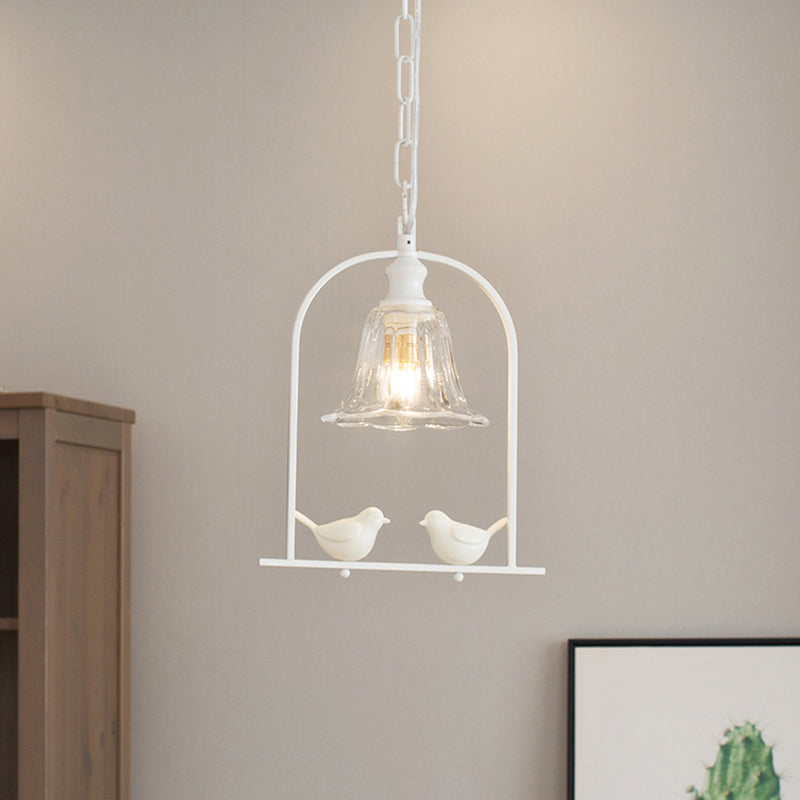 Modern Style Mini Pendant Light With Adjustable Ceiling Fixture And Bird Decoration - White