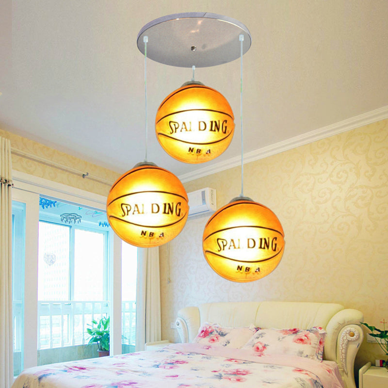 Modern 3-Light Chrome Ceiling Hanging Lamps For Bedroom Boys Room White / Basketball Round