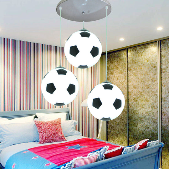 Modern 3-Light Chrome Ceiling Hanging Lamps For Bedroom Boys Room White / Football Round