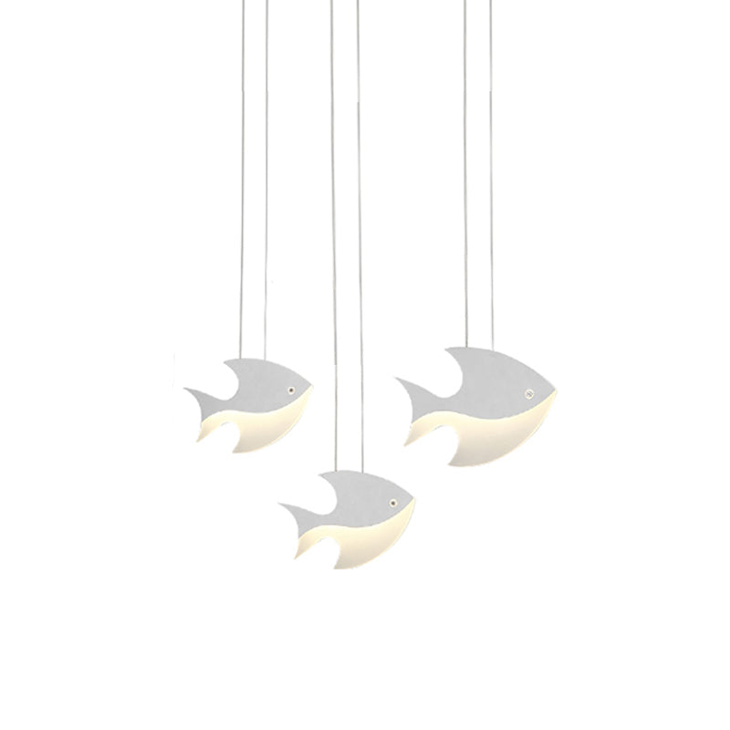 Kids Bedroom Pendant Light - Modern Metal Fixture With Cord And Fish Design White