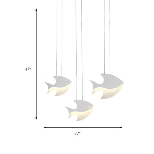 Kids Bedroom Pendant Light - Modern Metal Fixture With Cord And Fish Design White