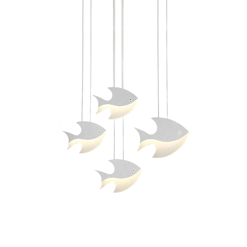 Kids Bedroom Pendant Light - Modern Metal Fixture With Cord And Fish Design White