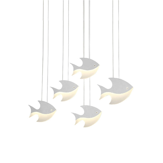 Kids Bedroom Pendant Light - Modern Metal Fixture With Cord And Fish Design White