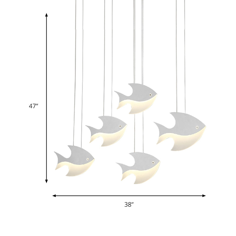 Kids Bedroom Pendant Light - Modern Metal Fixture With Cord And Fish Design White