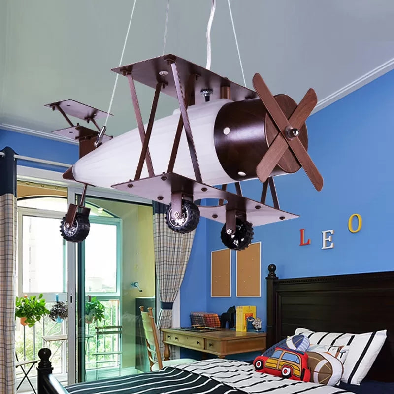 Vintage Glass Pendant Chandelier For Boys Room With Plane Design