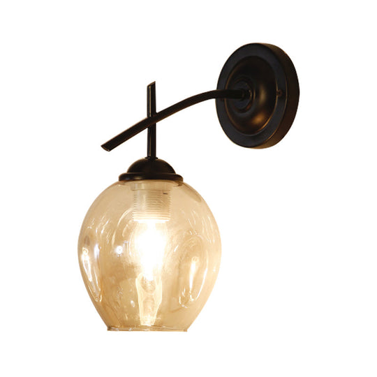 Contemporary Black/Gold Wall Sconce With Oval Amber/Gold/Clear Glass Shade - Elegant Half-Light