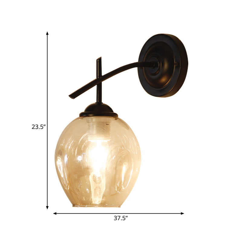 Contemporary Black/Gold Wall Sconce With Oval Amber/Gold/Clear Glass Shade - Elegant Half-Light