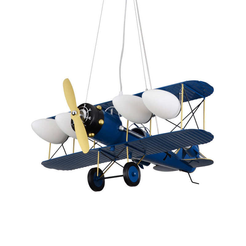 Modern Biplane Design Chandeliers For Boys Bedrooms - 4 Light Glass Shade Ceiling Fixture