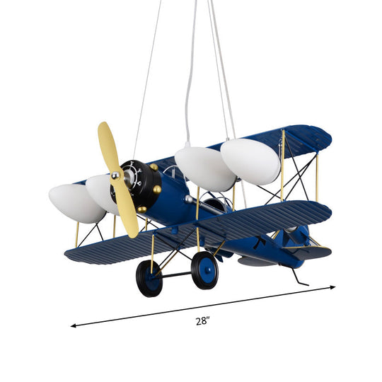 Modern Biplane Design Chandeliers For Boys Bedrooms - 4 Light Glass Shade Ceiling Fixture