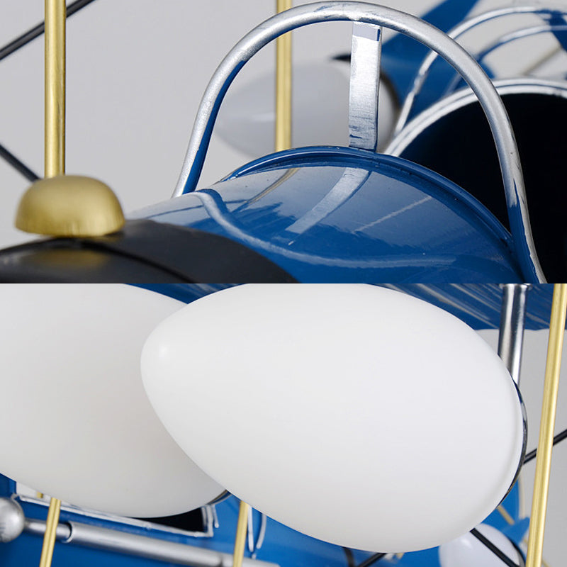 Modern Biplane Design Chandeliers For Boys Bedrooms - 4 Light Glass Shade Ceiling Fixture