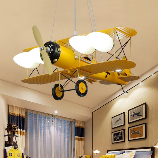 Modern Biplane Design Chandeliers For Boys Bedrooms - 4 Light Glass Shade Ceiling Fixture