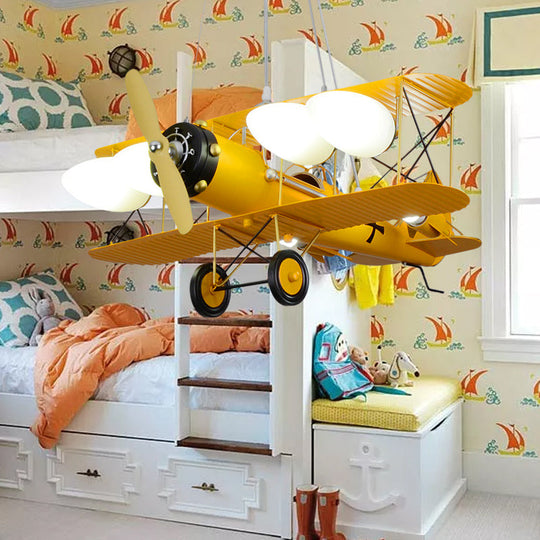 Modern Biplane Design Chandeliers For Boys Bedrooms - 4 Light Glass Shade Ceiling Fixture