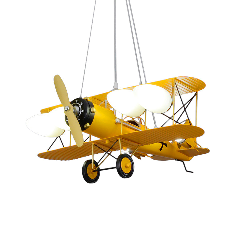 Modern Biplane Design Chandeliers For Boys Bedrooms - 4 Light Glass Shade Ceiling Fixture