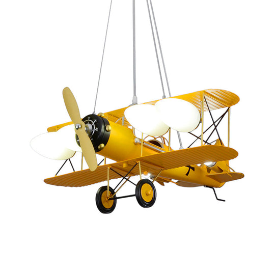 Modern Biplane Design Chandeliers For Boys Bedrooms - 4 Light Glass Shade Ceiling Fixture