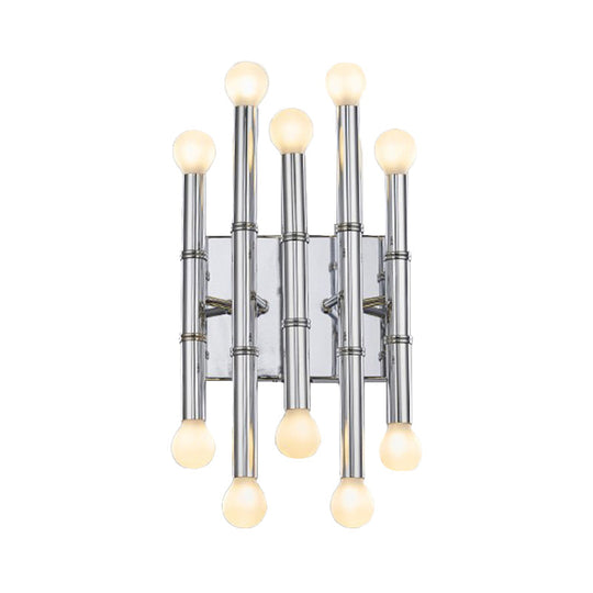 Modern Metal Tubes Wall Sconce With 10 Lights - Polished Gold/Silver Hallway Lighting