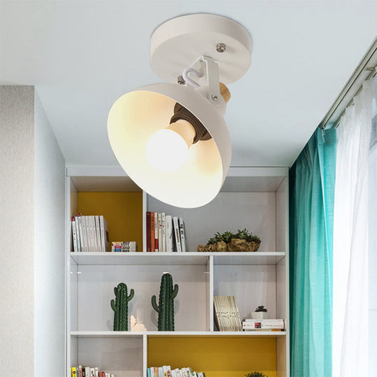 Hallway Hemispherical Flush Mount Ceiling Light: Adjustable 1-Head Metal Fixture in White