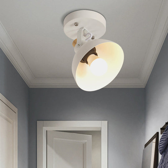 Hallway Hemispherical Flush Mount Ceiling Light: Adjustable 1-Head Metal Fixture in White