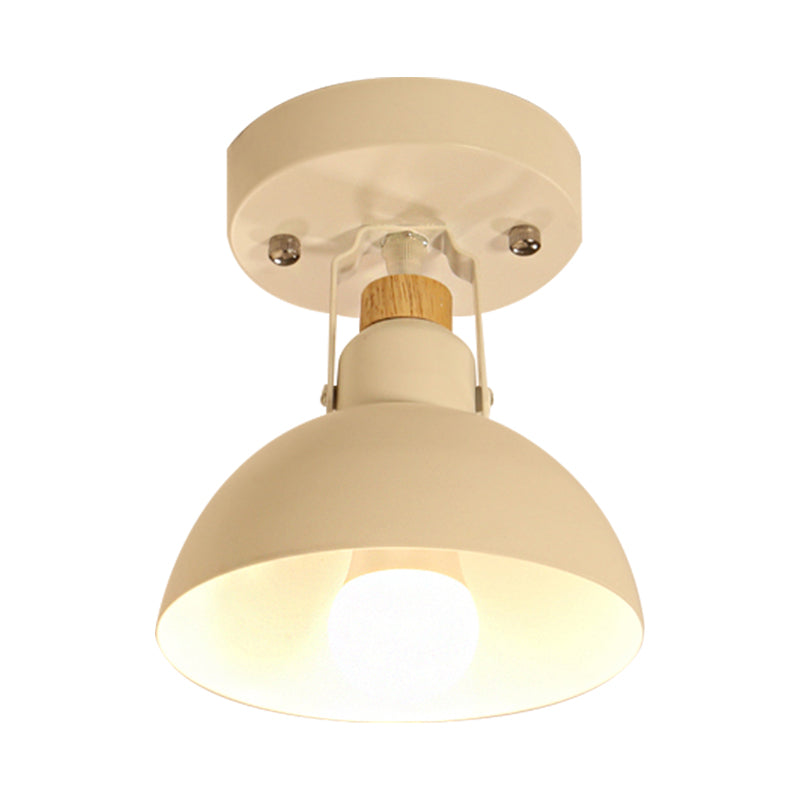 Hallway Hemispherical Flush Mount Ceiling Light: Adjustable 1-Head Metal Fixture in White