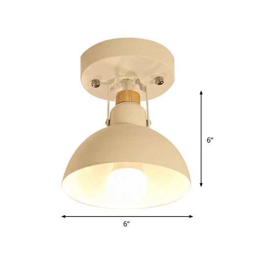 Hallway Hemispherical Flush Mount Ceiling Light: Adjustable 1-Head Metal Fixture in White