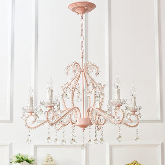 Nordic Style Crystal Chandelier For Girls Bedroom: Elegant Pendant Lighting With Candle Element