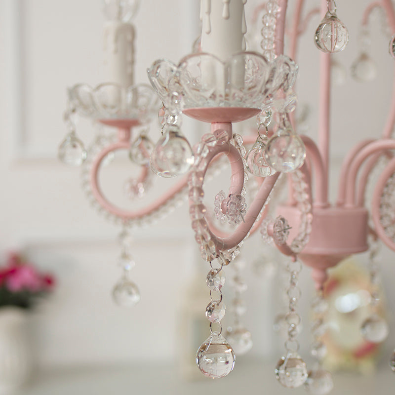 Nordic Style Crystal Chandelier For Girls Bedroom: Elegant Pendant Lighting With Candle Element