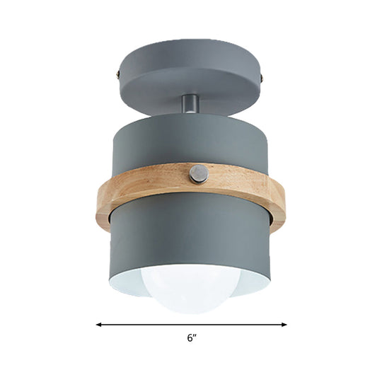 Rotatable 1-Light Macaron Flush Ceiling Light For Corridor - Undertint Cylinder Design