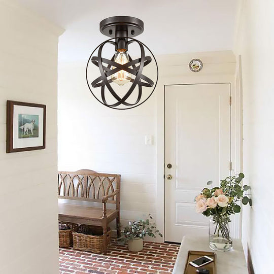 Vintage Iron Bronze Ceiling Light Fixture with Retro Appeal - Semi Flush Mount for Hallway Lighting