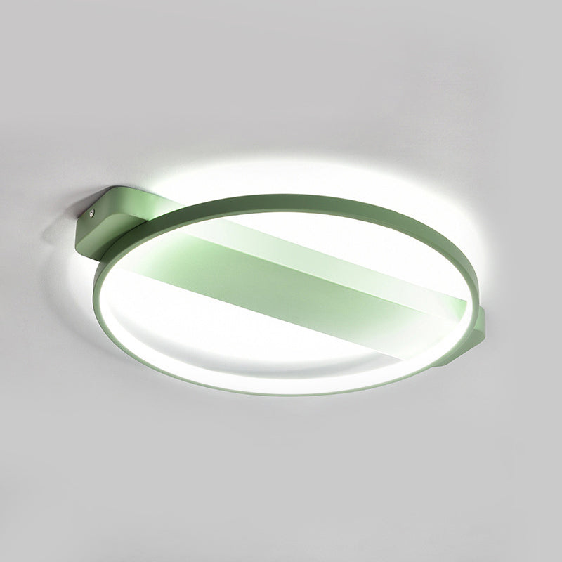 Led Bedroom Ceiling Light - Kids Modern Semi Flush With Acrylic Ring Green / 18 Third Gear