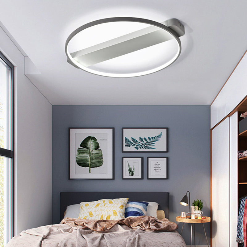 Led Bedroom Ceiling Light - Kids Modern Semi Flush With Acrylic Ring Grey / 18 Third Gear