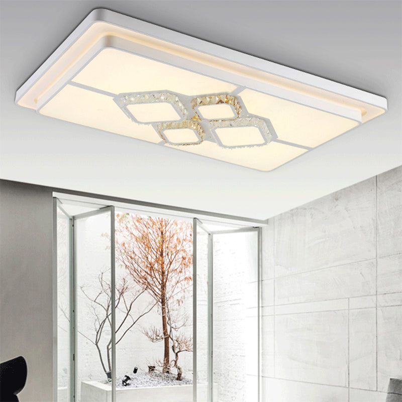 White Crystal Led Flush Mount Lamp For Living Room Square/Rectangular Design / Rectangle