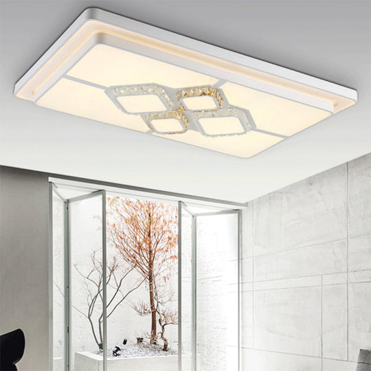 White Crystal Led Flush Mount Lamp For Living Room Square/Rectangular Design / Rectangle