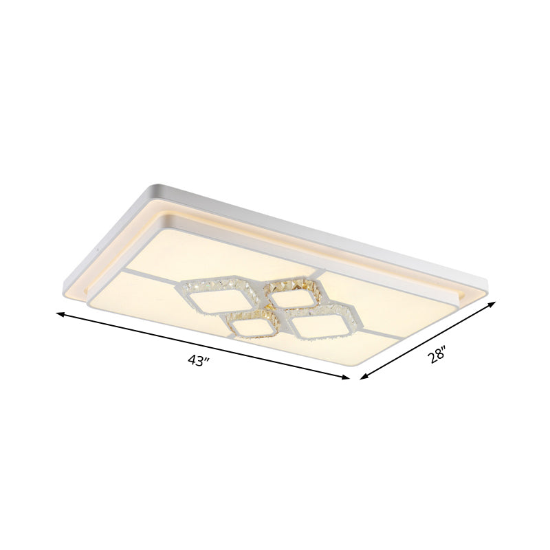 White Crystal LED Flush Mount Lamp for Living Room, Square/Rectangular Design