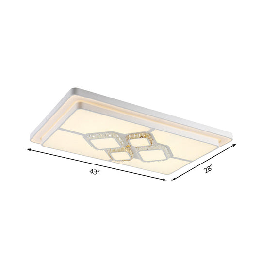 White Crystal LED Flush Mount Lamp for Living Room, Square/Rectangular Design