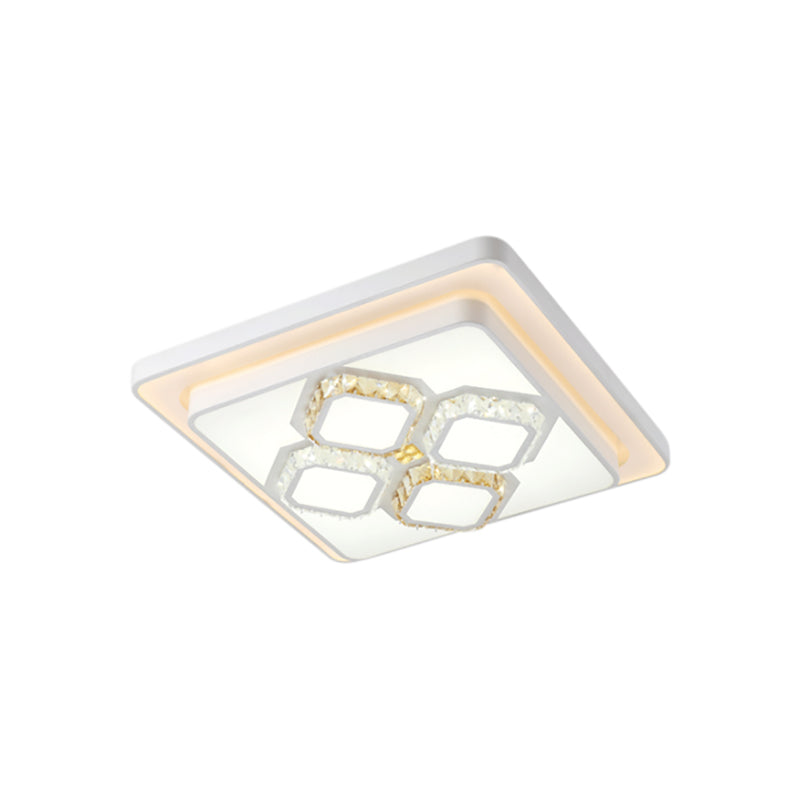 White Crystal LED Flush Mount Lamp for Living Room, Square/Rectangular Design