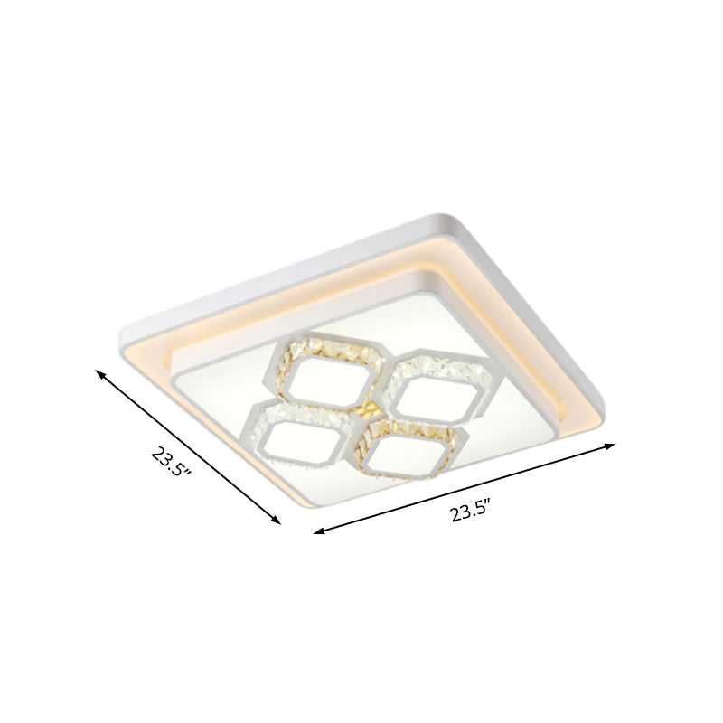 White Crystal LED Flush Mount Lamp for Living Room, Square/Rectangular Design