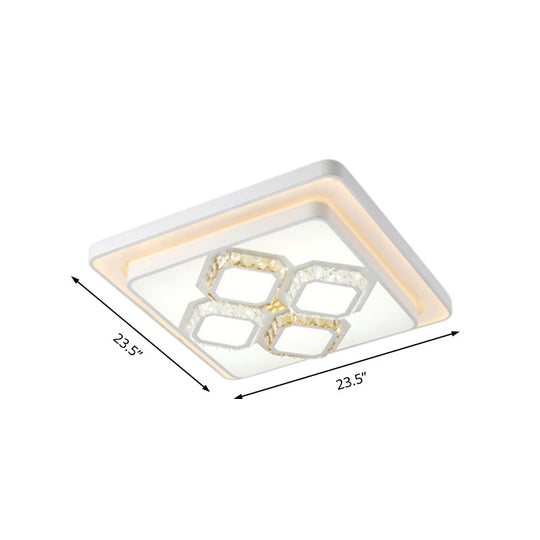 White Crystal LED Flush Mount Lamp for Living Room, Square/Rectangular Design