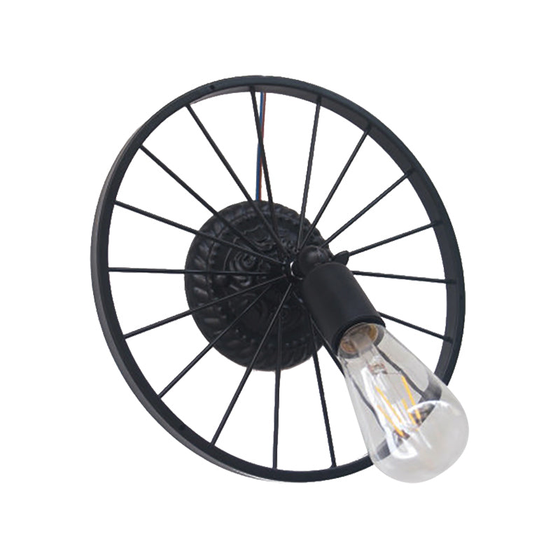 Farmhouse Style Metal Wall Sconce Lamp Black/Bronze Wheel Design With Open Bulb 1 Light Restaurant