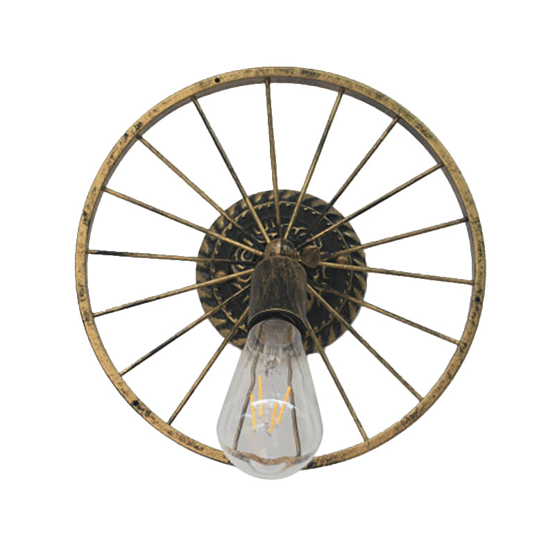 Farmhouse Style Metal Wall Sconce Lamp Black/Bronze Wheel Design With Open Bulb 1 Light Restaurant