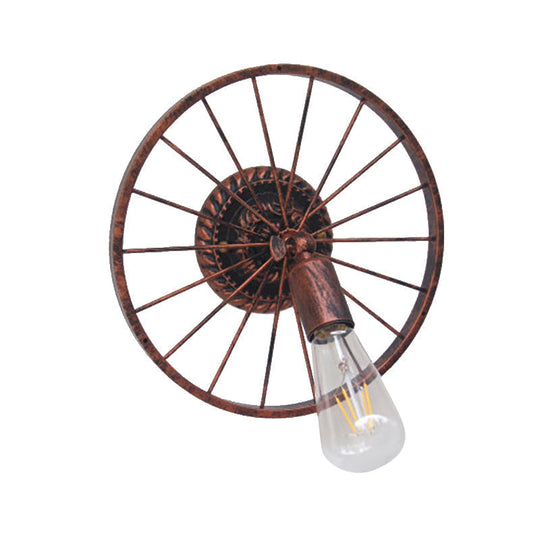 Farmhouse Style Metal Wall Sconce Lamp Black/Bronze Wheel Design With Open Bulb 1 Light Restaurant