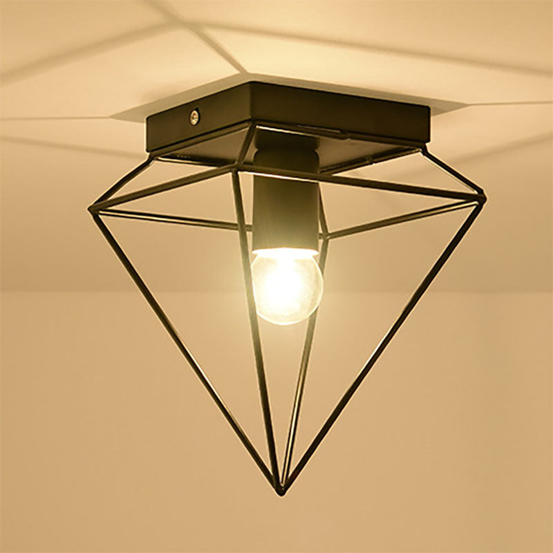 Stylish 1-Light Diamond Cage Flush Mount Ceiling Light - Black/White Metallic Ceiling Lamp for Study Room