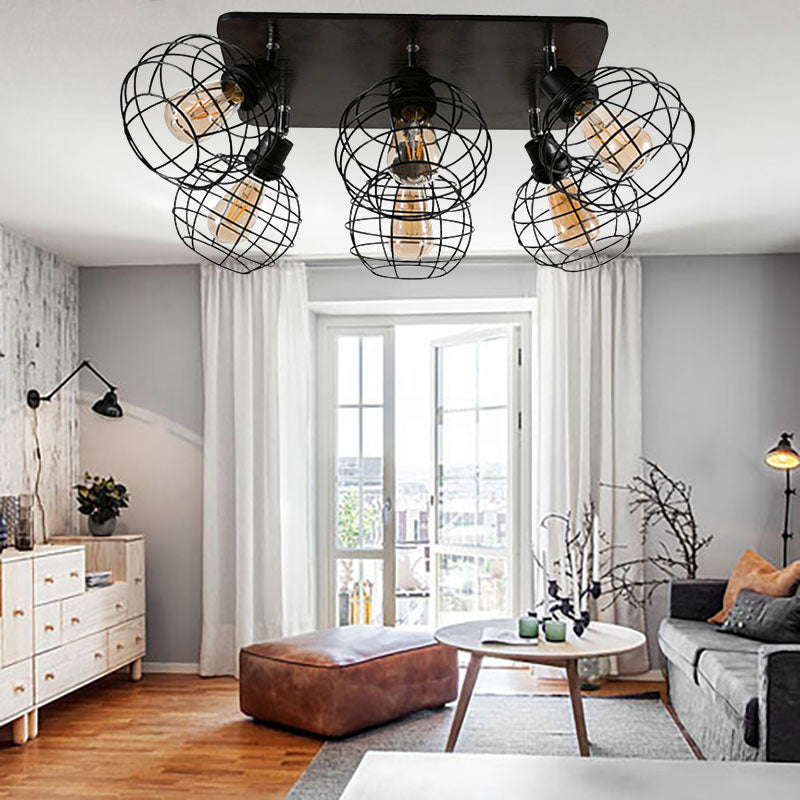 Industrial Style Global Black Metal Semi Flush Mount Ceiling Light with 4/6 Lights - Perfect for Dining Rooms