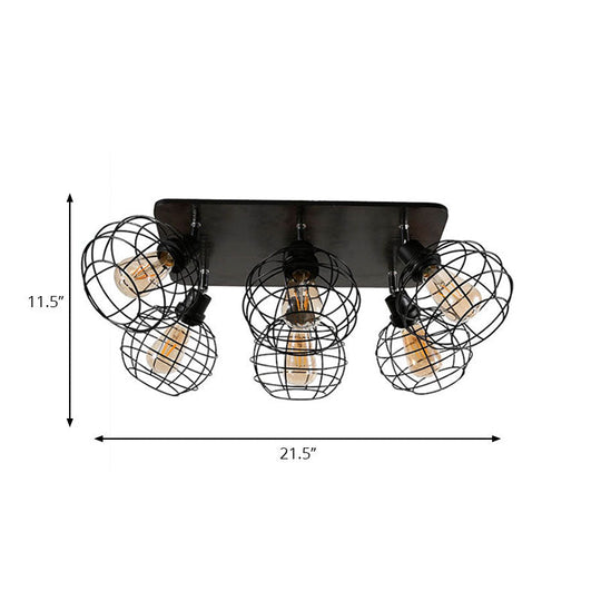 Industrial Style Global Black Metal Semi Flush Mount Ceiling Light With 4/6 Lights - Perfect For