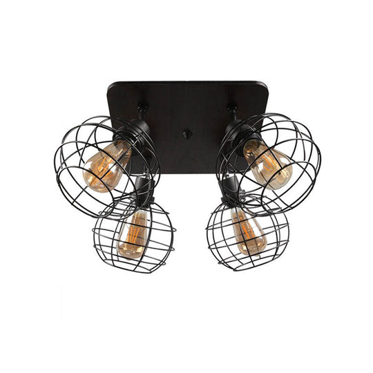 Industrial Style Global Black Metal Semi Flush Mount Ceiling Light With 4/6 Lights - Perfect For