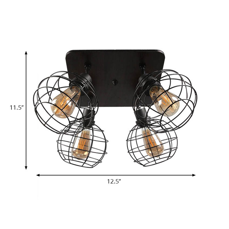 Industrial Style Global Black Metal Semi Flush Mount Ceiling Light With 4/6 Lights - Perfect For