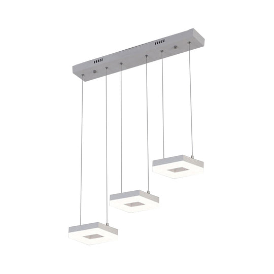 Contemporary Acrylic Square Island Light - 3-Light Ceiling Fixture Over Table Warm/White/Natural