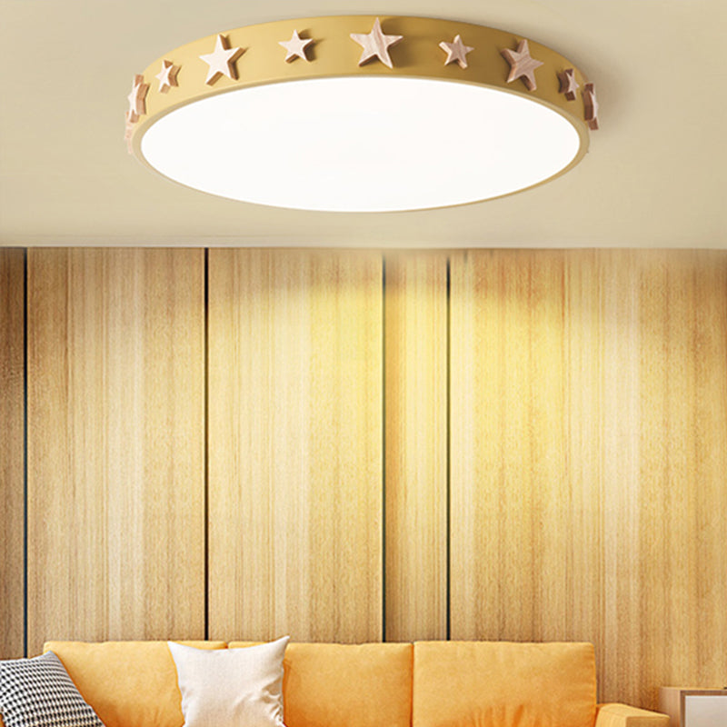 Contemporary Drum Flush Mount Light with Star Decoration - Ideal for Kids' Bedroom