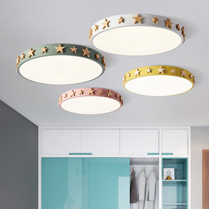 Contemporary Drum Flush Mount Light with Star Decoration - Ideal for Kids' Bedroom