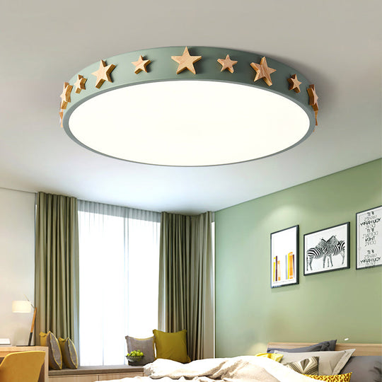 Contemporary Drum Flush Mount Light with Star Decoration - Ideal for Kids' Bedroom