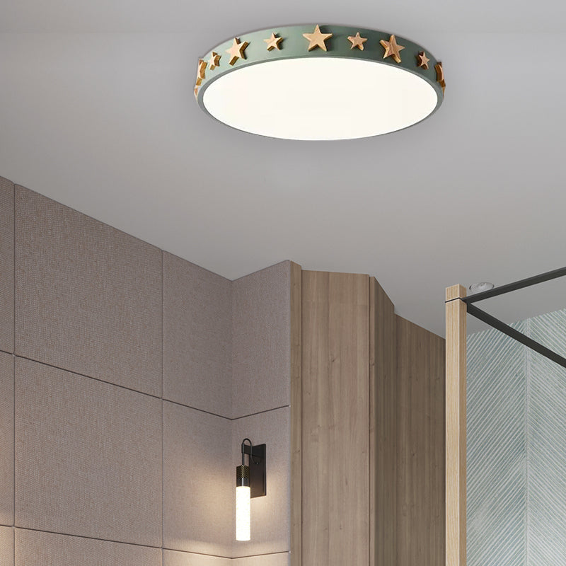 Contemporary Drum Flush Mount Light with Star Decoration - Ideal for Kids' Bedroom